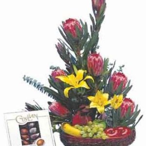Chocs, fruit and flowers